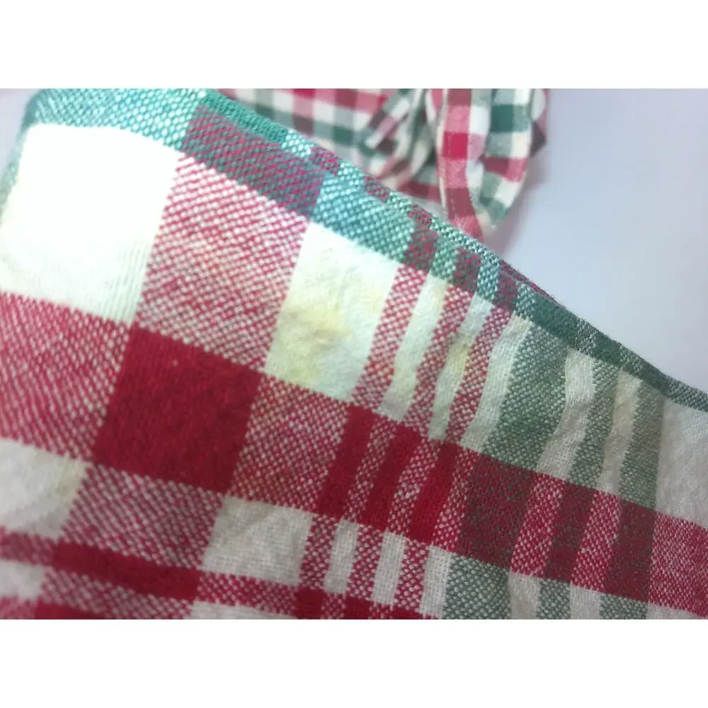 Vintage Napkin Basket Set Red Green Plaid
